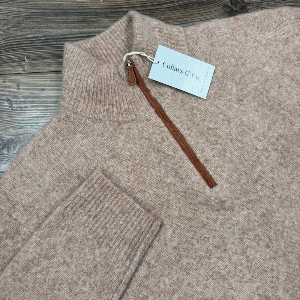 Collars & Co Mens XXL Balmoral Quarter Zip Sweater Oatmeal Tan Wool Blend NWT